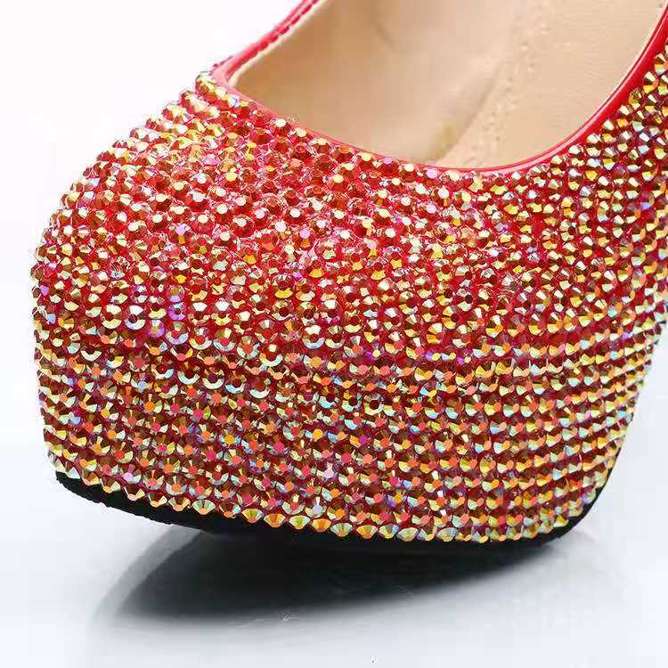 Shiny Full Red Diomond Wedding Shoes Pumps High Heels Bridal Shoes 5cm 8cm 11cm 14cm Bling Bling Prom Shoes for Lady