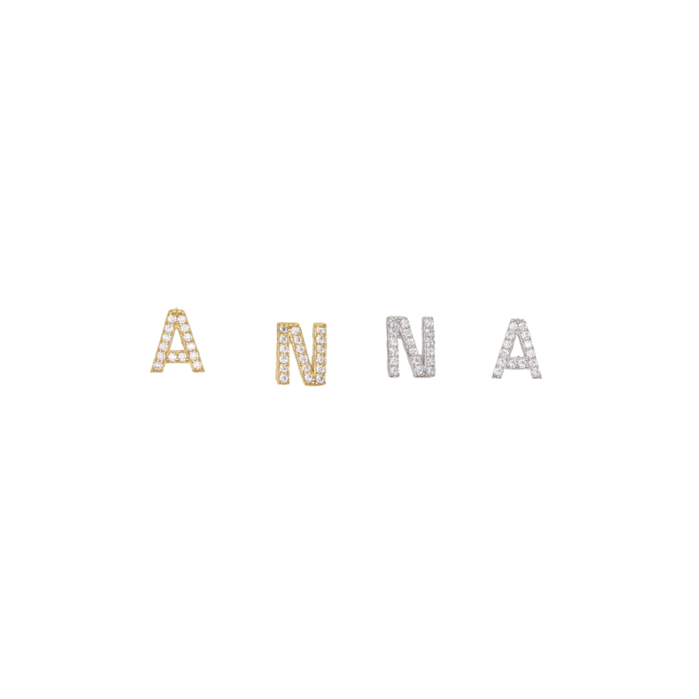925 sterling silver cz paved mini small letter Initial earring Customize name letter personized stud
