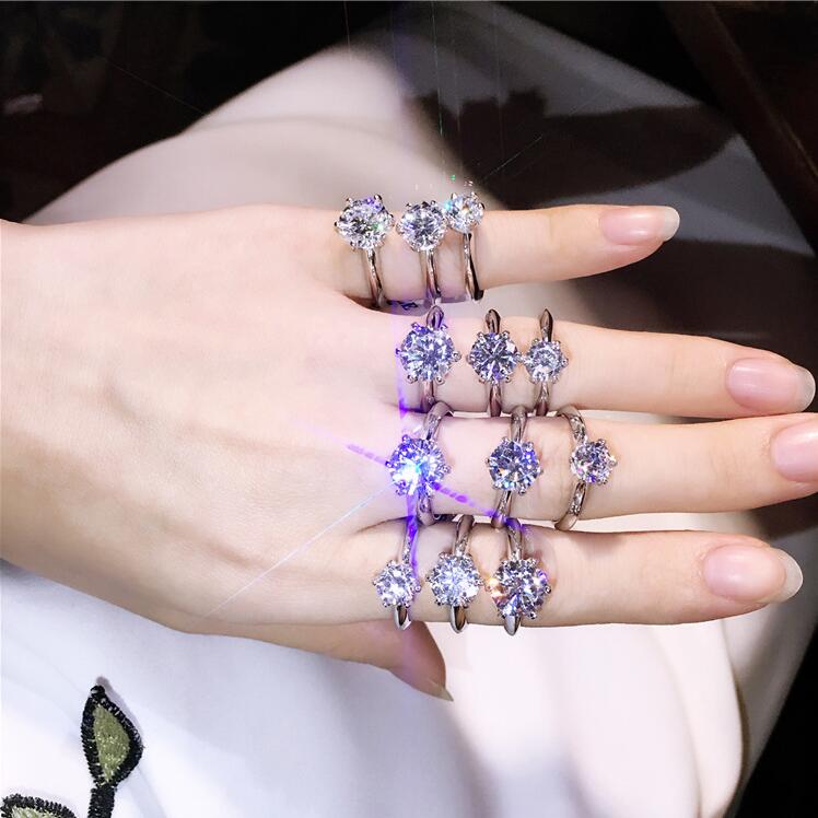 Sparkling Couple Rings Infinity Brand New Luxury Jewelry 925 Sterling Silver White Topaz Six Claw Eternity Women Wedding Bridal Ring Set