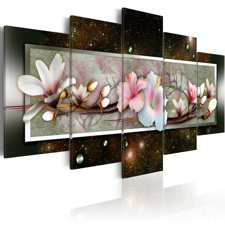 Modern Abstract Flowers Home Decor Magnolia Flowers Decorative Oil Painting on Canvas Wall Art Picture for Living Room(No Frame)