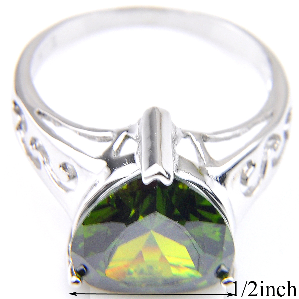 High Quality Green Peridot Gemstone Women Rings 925 Sterling Silver Plated Heart Cut Ring Weddings Bride Jewelry Gift 5 pcs