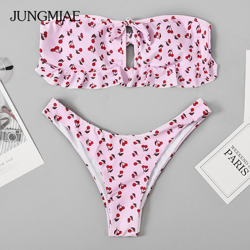 JUNGMIAE Women Fashion Cherry Print Bikini Set Strapless High-Waisted Swimsuit Beach Wear Falbala Cute, Pink
JUNGMIAE Women Fashion Cherry Print Bikini Set Strapless High-Waisted Swimsuit Beach Wear Falbala Cute, Pink
