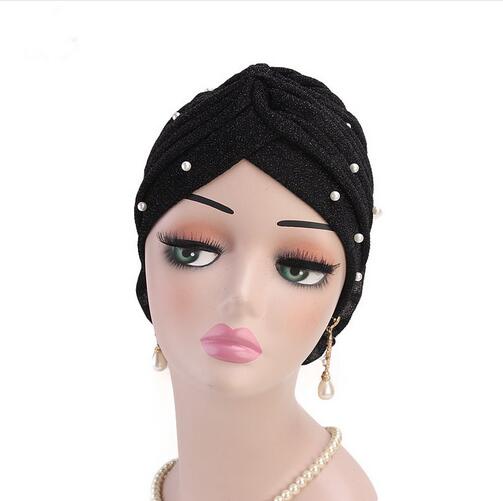Women Beaded Glitter Turban Big Flowers Headband Wedding Party Head Scarf Hair Lose Cap Head Wraps Hair Accessories GB588