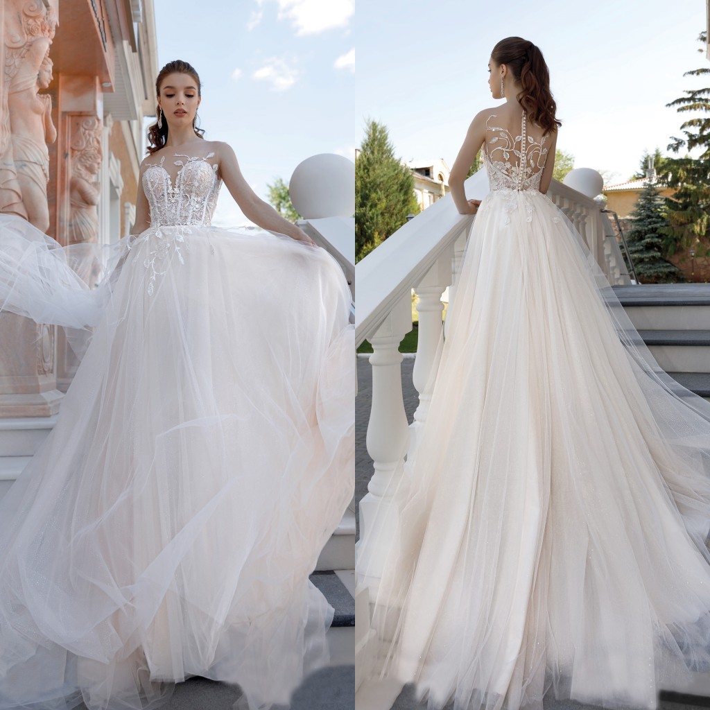 2020 Wedding Dresses Jewel Sleeveless Lace Appliques Sequin Bridal Gowns Button Back Sweep Train Plus Size A Line Wedding Dress, Gold
2020 Wedding Dresses Jewel Sleeveless Lace Appliques Sequin Bridal Gowns Button Back Sweep Train Plus Size A Line Wedding Dress, Gold