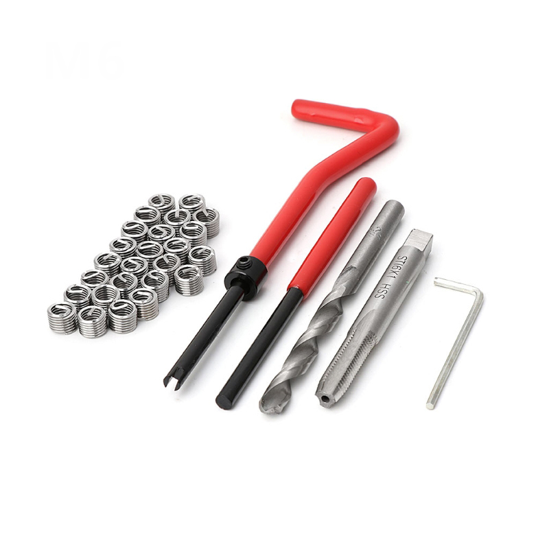 M5 M6 M8 Vehicle Repair Kit Tap Wrench Cutter Mechanics Hand Tools Red Thread Wire Insert Stainless Steel Small Wrenchs Car Repairs Tool 25Pcs/Set