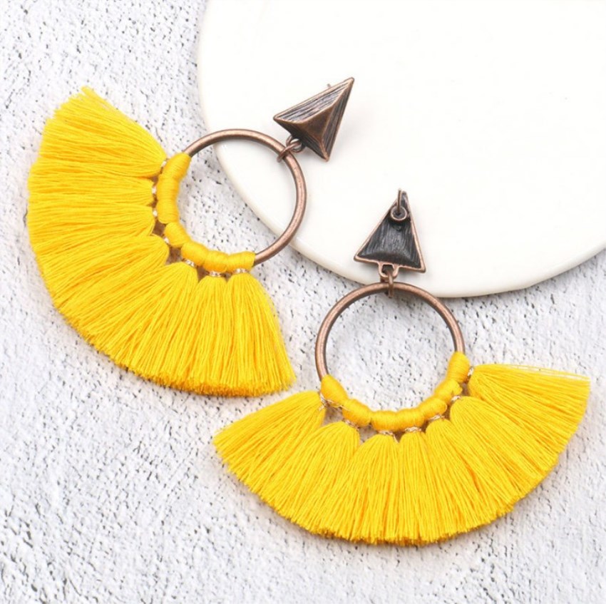Fringed round earrings bohemian fan pendant earrings fashion creative earrings female handmade fan-shaped women's daily wear, party