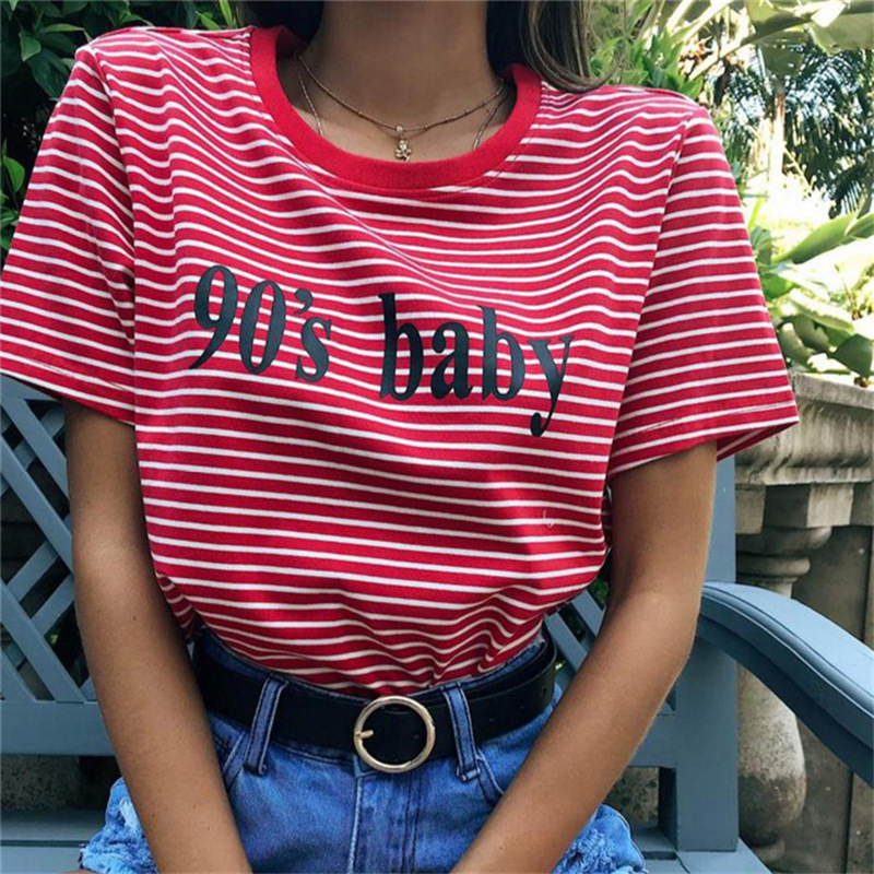 Brand Designer Vintage Stripped T Shirt New Fashion Clothes for Women Summer Tops Letter 90' Baby Printed Tshirt Harajuku Streetwear, Red
Brand Designer Vintage Stripped T Shirt New Fashion Clothes for Women Summer Tops Letter 90' Baby Printed Tshirt Harajuku Streetwear, Red