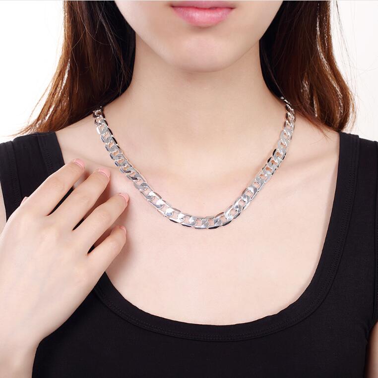 Brand new 10MM half sideways sterling silver plate necklace STSN005,hot sale fashion 925 silver Chains necklace factory direct sale