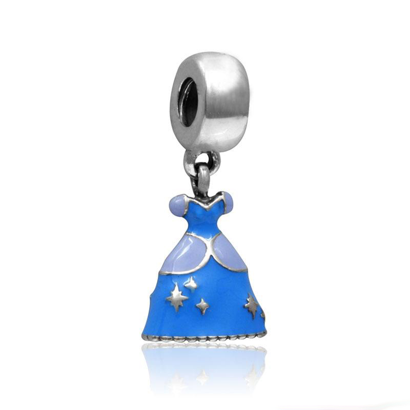 New Enamel Princess Dress Pendant Girl's Skirt Cinderella Silver Plated Charm European Beads Dangle For necklaces bracelet Jewelry Making