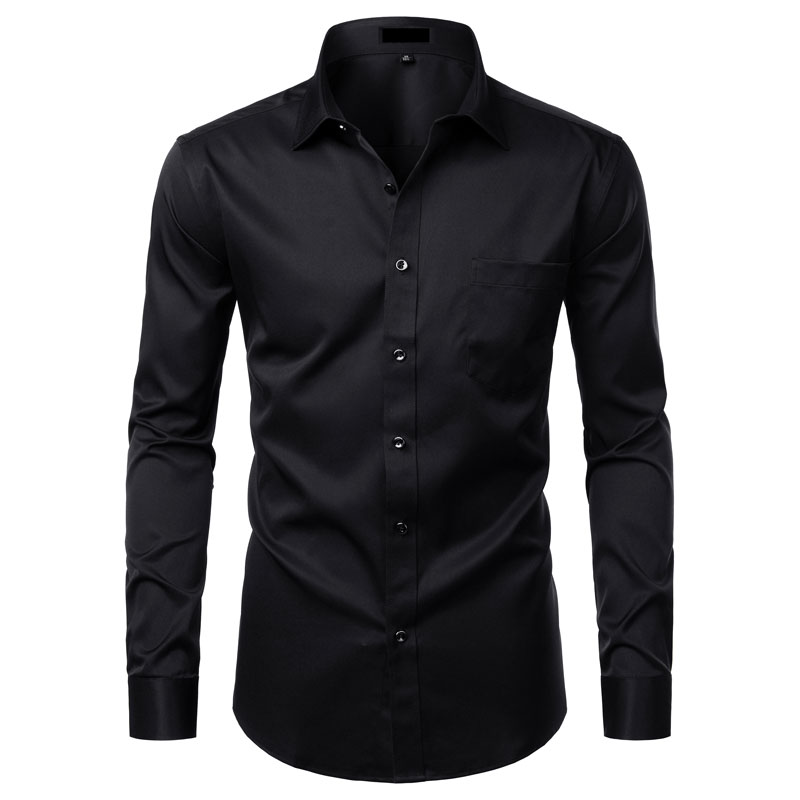 White Mens Bamboo Fiber Casual Slim Fit Button Up Dress Shirts Men Solid Soical Shirt With Pocket Formal Business Camisas B3
