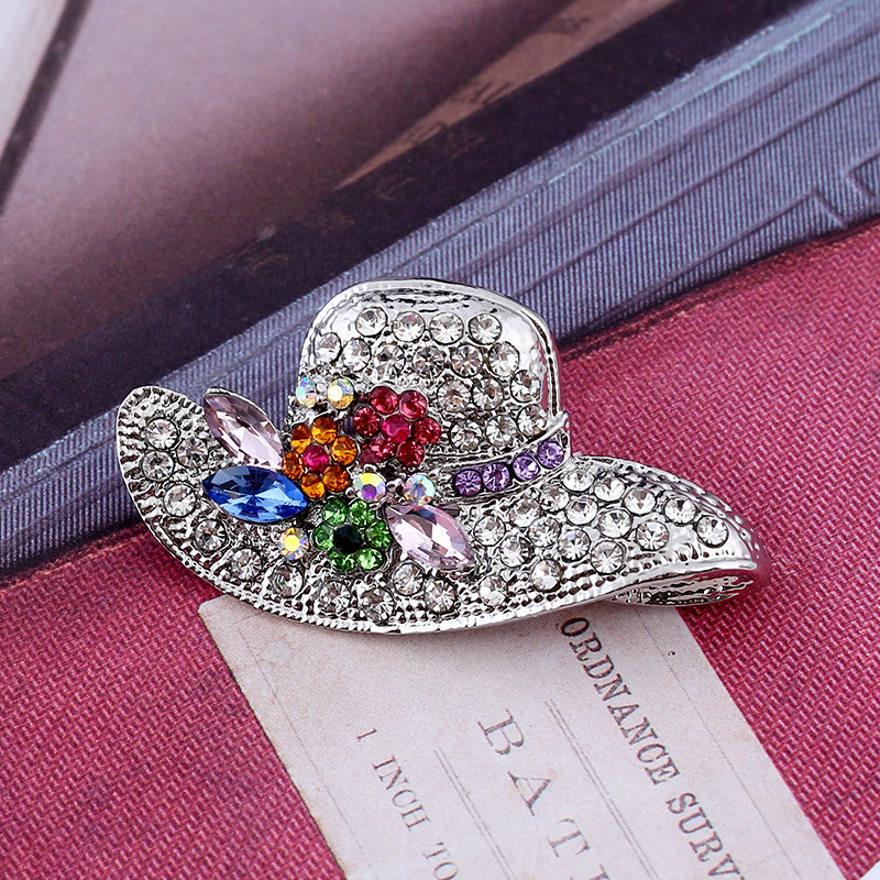 Wholesale-Creative Gift High-end Fashion Hat with Drill Brooch Pin Jewelry