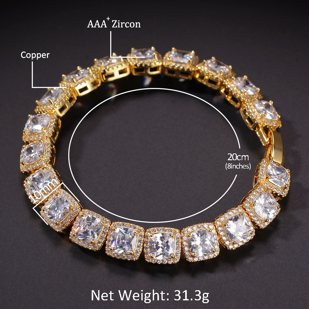 10mm Hip Hop Mens Square Rock Sugar Chain Necklace Bracelets Jewelry TopBling Zircon