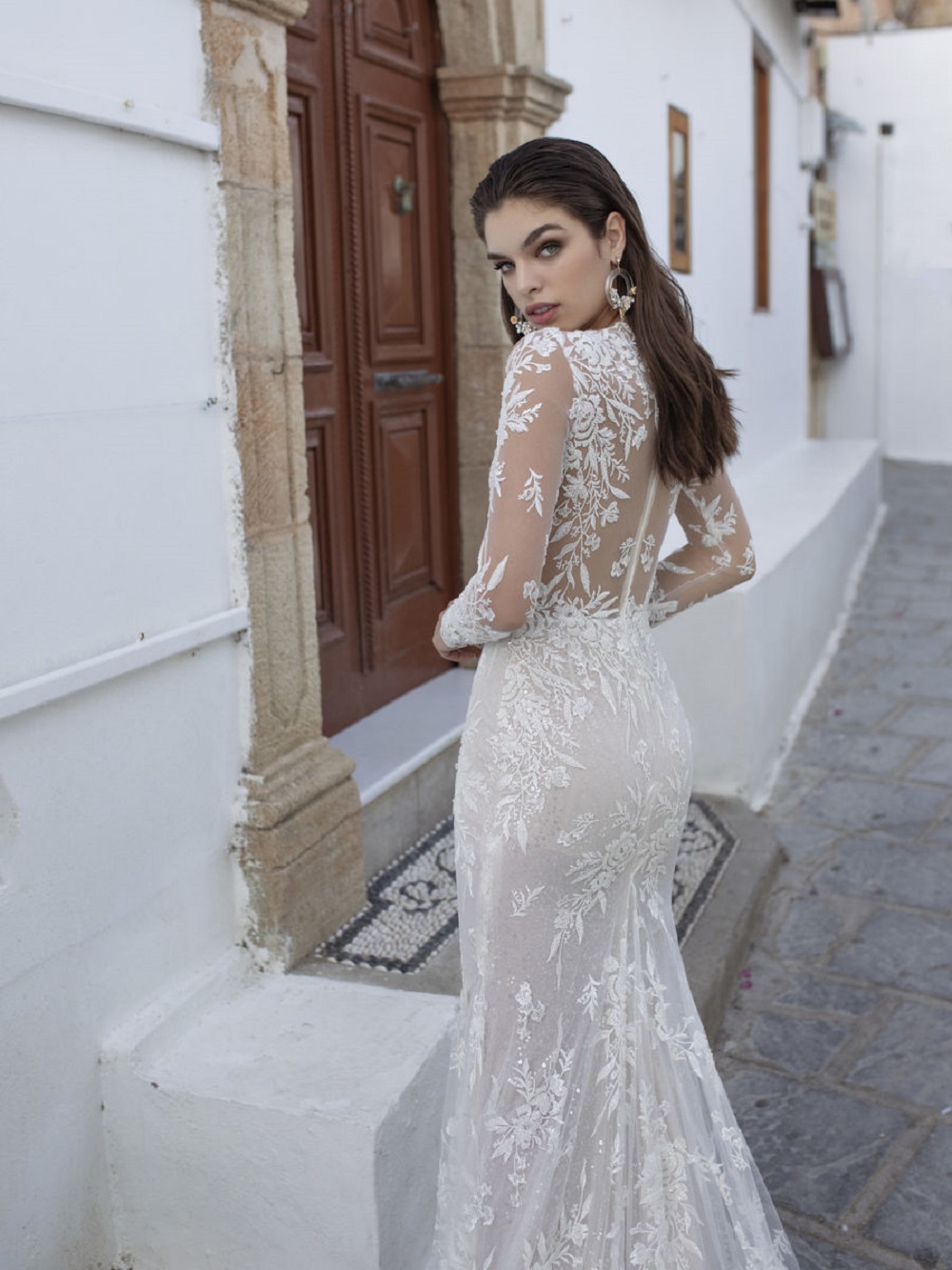 Elegant Lian Rokman Mermaid Wedding Dresses 2020 Appliqued Lace Sheer Deep V Neck Bridal Gowns Sweep Train Country Robe De Mariée