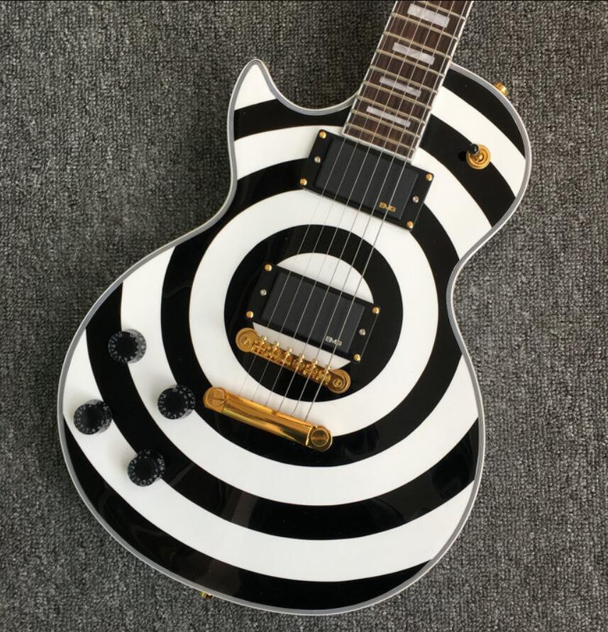Custom Shop Left Handed Zakk Wylde bullseye White Black Electric Guitar Copy EMG Pickups, Gold Truss Rod Cover, Gold Grover Tuners
Custom Shop Left Handed Zakk Wylde bullseye White Black Electric Guitar Copy EMG Pickups, Gold Truss Rod Cover, Gold Grover Tuners
