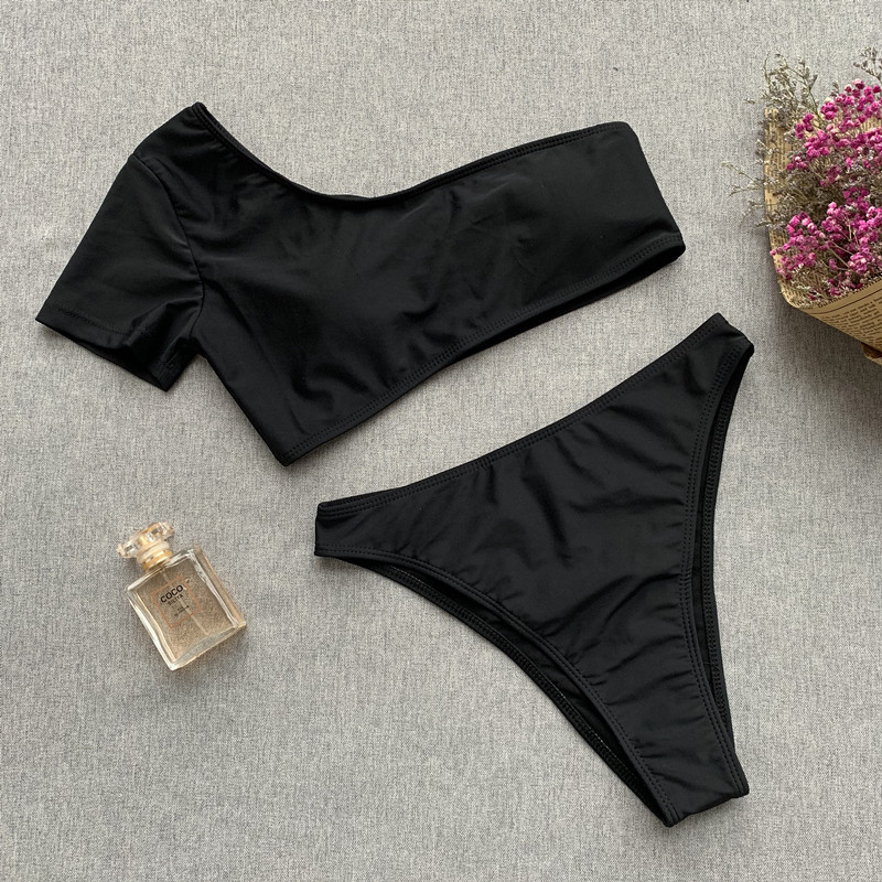 One Shoulder Solid Off Shoulder Top Bodycon Skinny Slim Sexy Women Beach Tankini Bikini Swimsuit Swimwear Lingerie Bat