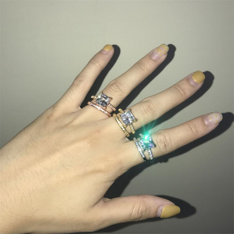 Sterg Sier Princess Cut White Topaz CZ Dia Couple Rings 2024 Wedding Bridal Set