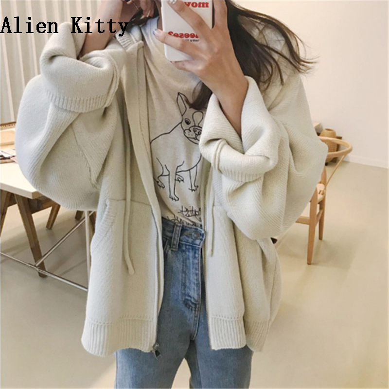 Alien Kitty Women Autumn Full Sleeve Knitte Jacket 2018 Ladies Elegant Solid Hooded Thicken Loose Jackets Coat Casacos Feminino, Black
Alien Kitty Women Autumn Full Sleeve Knitte Jacket 2018 Ladies Elegant Solid Hooded Thicken Loose Jackets Coat Casacos Feminino, Black