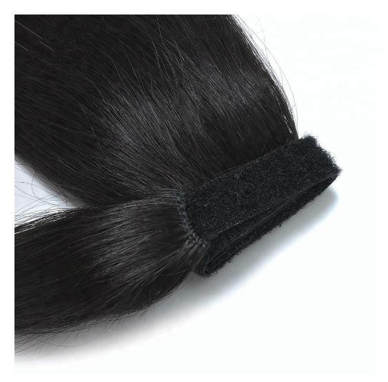 Human hair pony tail fake ponytail horsetail real hair sleek silky straight tail for black women color 1b