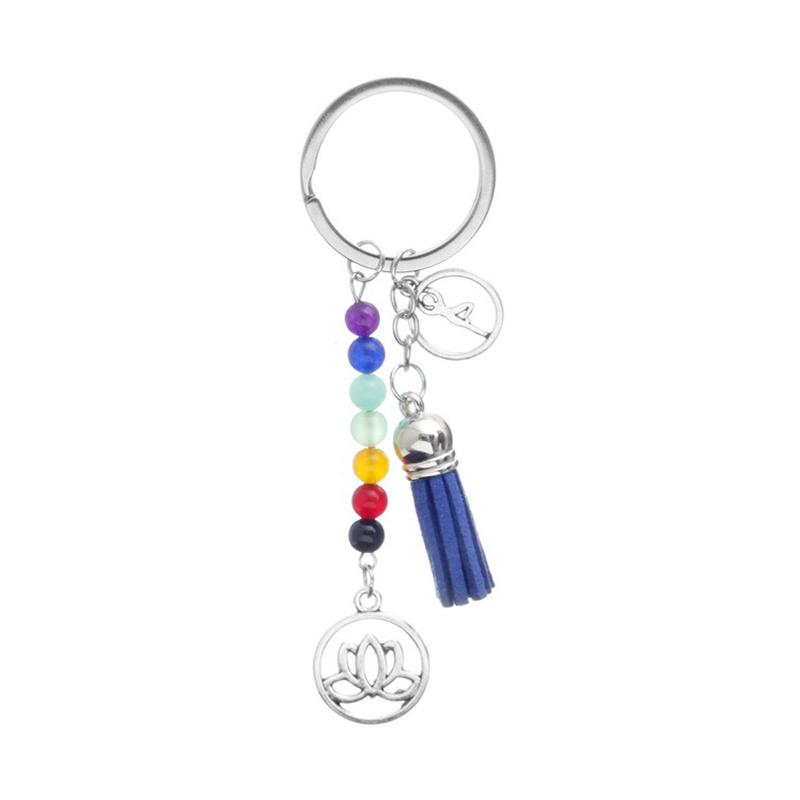 Fashion Keychains Cute Healing Crystal Stone Chakra Pray Car Key Chain Tassel Keyring Bag Pendant Women Jewelry Accessories Gift