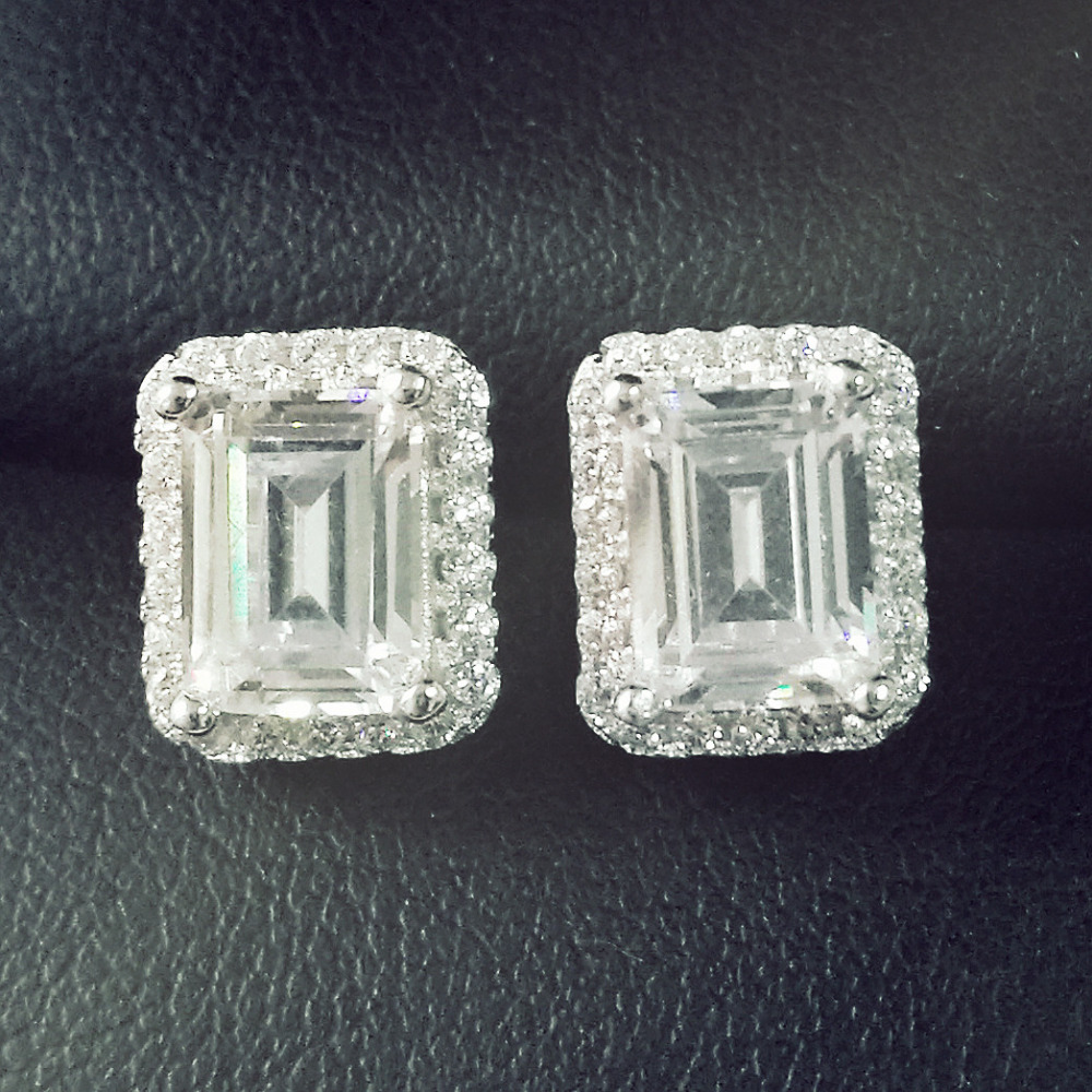 Wholesale Princess Cut White Topaz CZ Dia Stud Earrings | 2024 Party Jewelry Gift