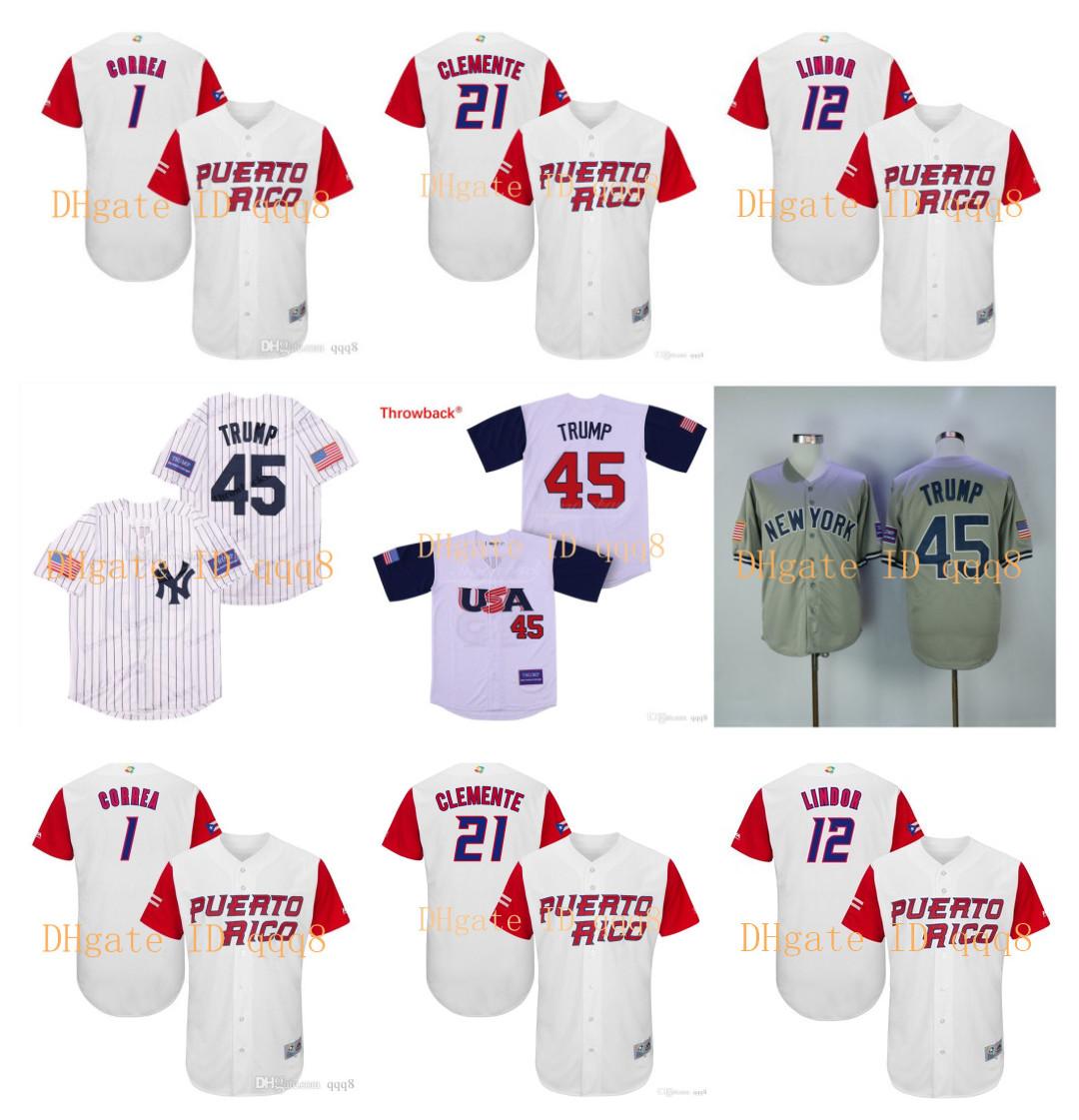 Puerto Rico 9 Javier Baez 21 Roberto Clemente 1 Carlos Correa 2017 World Baseball Classic USA 45 Donald Trump Yadier Molina Baseball Jersey, Blue;black
Puerto Rico 9 Javier Baez 21 Roberto Clemente 1 Carlos Correa 2017 World Baseball Classic USA 45 Donald Trump Yadier Molina Baseball Jersey, Blue;black
