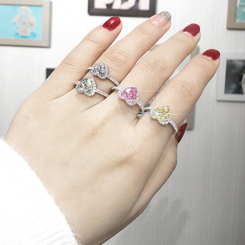 Handmade Sterg Sier Heart Topaz CZ Dia Rings for Women 5c60