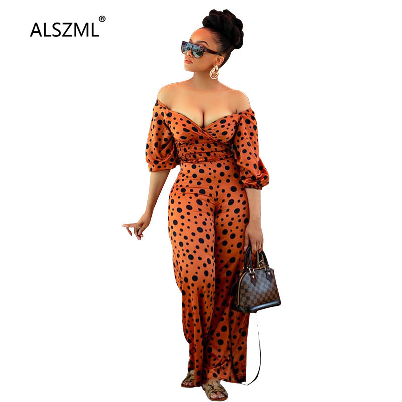 Dot print high waist women long jumpsuit summer fashion office lady slash neck off the shoulder romper overalls, Orange
Dot print high waist women long jumpsuit summer fashion office lady slash neck off the shoulder romper overalls, Orange