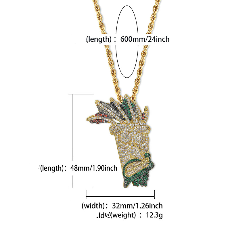 New fashion 18K Gold Multicolor Cubic Zirconia Indian style personalized Uka Mask Hip Hop Necklace Indian Man Wizard Shaped Jewelry for Men