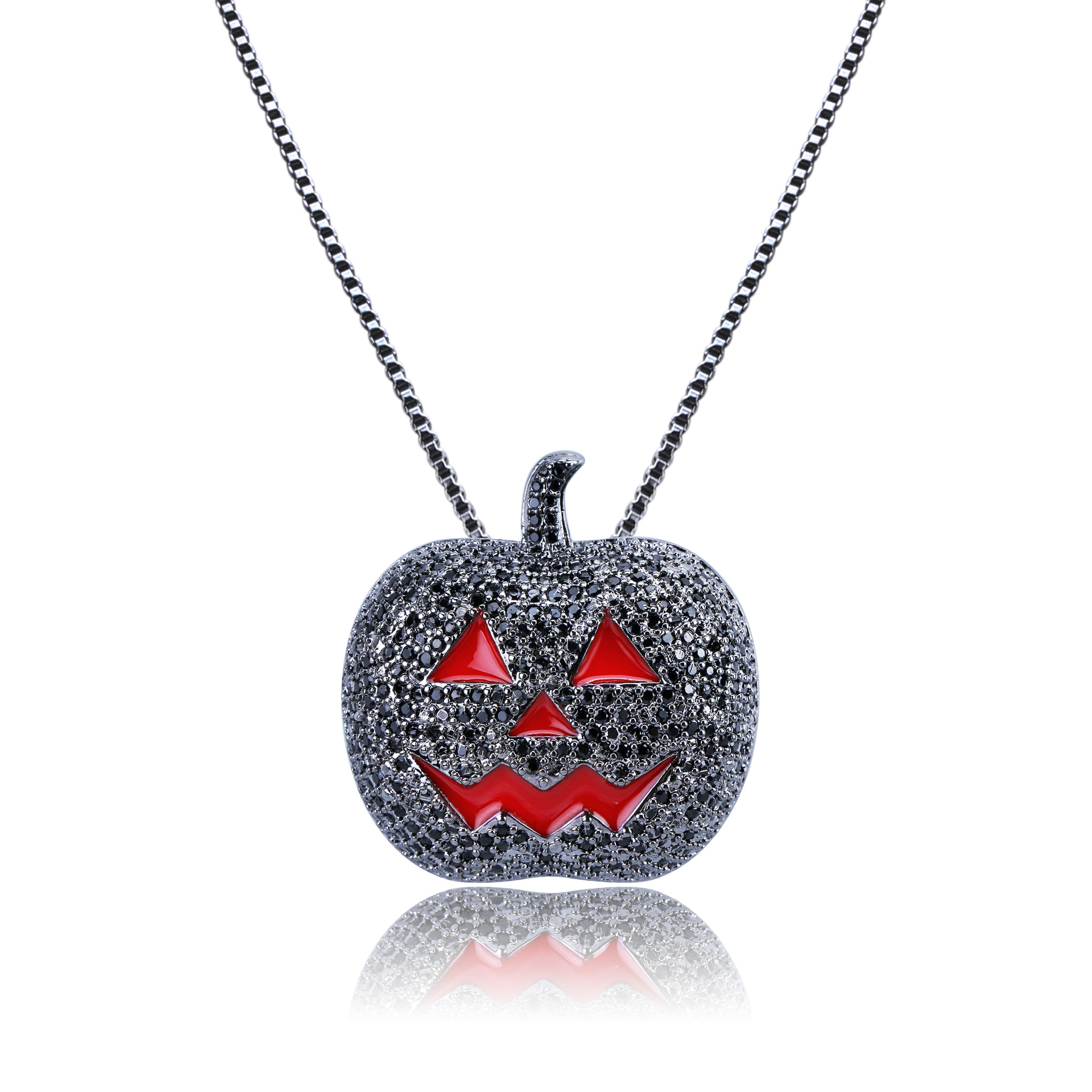New Fashion Jack O Lantern Pendant Necklace 18K Gold Plated Halloween Twist Chain Iced Out CZ Cubic Zirconia Hip Hop Cosplay Party Jewelry Gifts for M