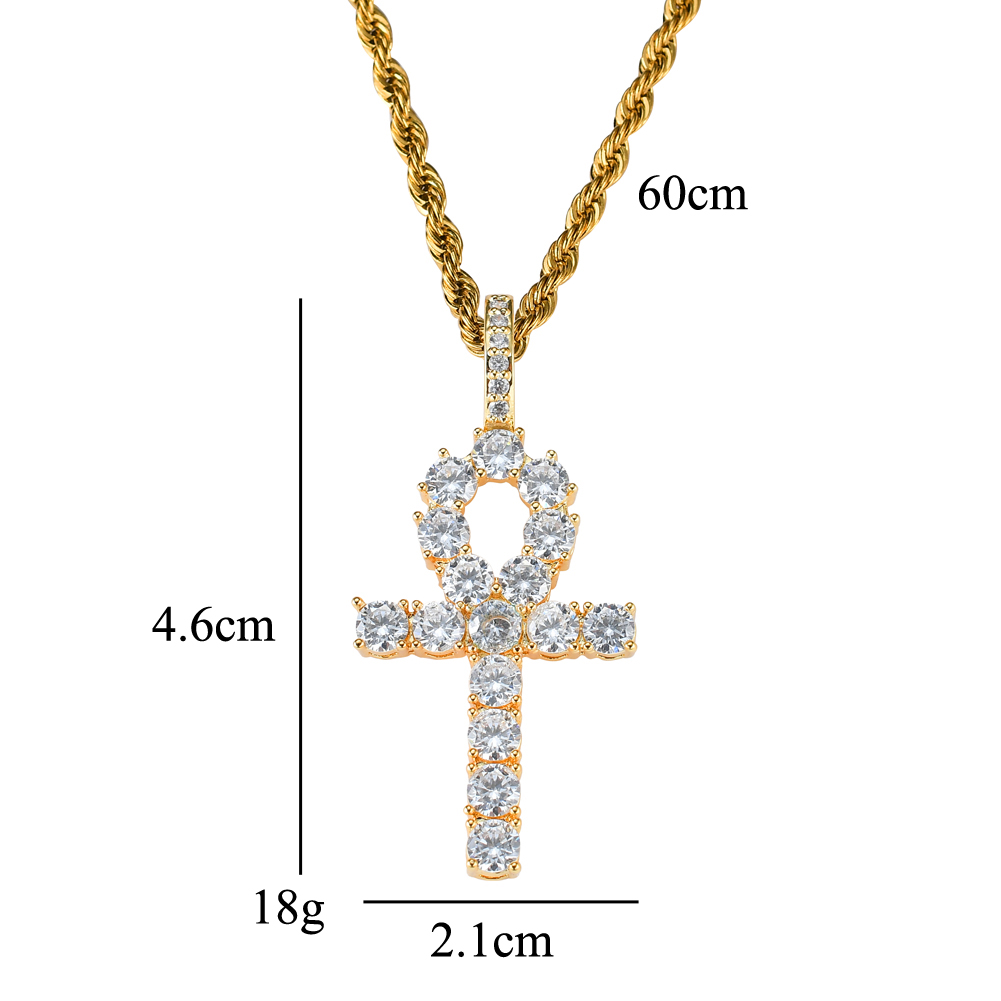 Wholesale-Copper Setting CZ Cross Pendant Hip Hop Zircon Necklace Jewelry CN019
