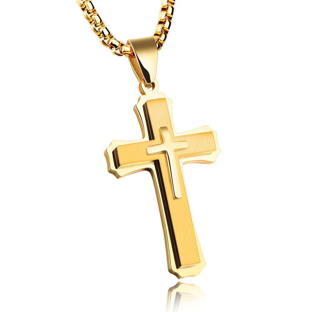 Three Layers Cross Pendant Necklace Classic Men's High Quality 316L Stainless Steel Titanium Steel Pendants Christian Jewelry