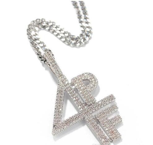 4PF Pendant Necklace Iced Out Lab Diamond Letter Number DJ Rapper Jewelry Street Style Chain GD7