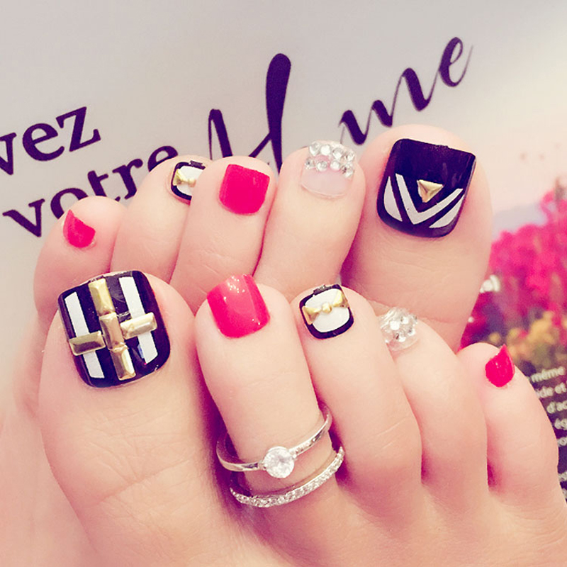 24PCS New Design Senior Bride Wedding Toe False Nail Crystal Diamond Black White Red J41, As pic
24PCS New Design Senior Bride Wedding Toe False Nail Crystal Diamond Black White Red J41, As pic