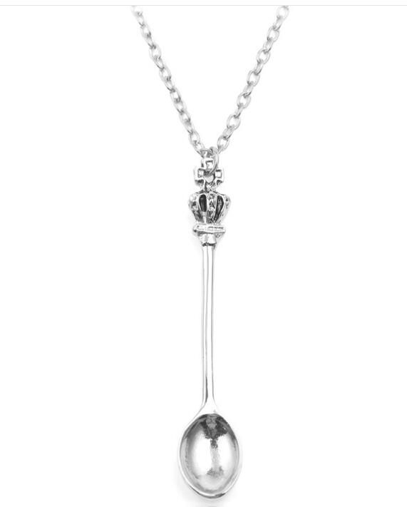 jewelry Chain gold silver crown mini necklace, spoon Pendant necklace
