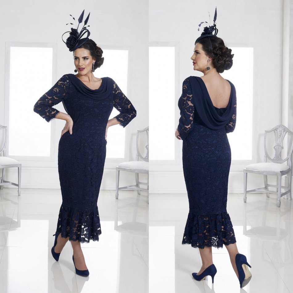 2020 Navy Mother Of The Bride Dresses Lace Appliqued Tea Length Plus Size Wedding Guest Dress For Groom Mother Formal Party Gowns 
2020 Navy Mother Of The Bride Dresses Lace Appliqued Tea Length Plus Size Wedding Guest Dress For Groom Mother Formal Party Gowns
