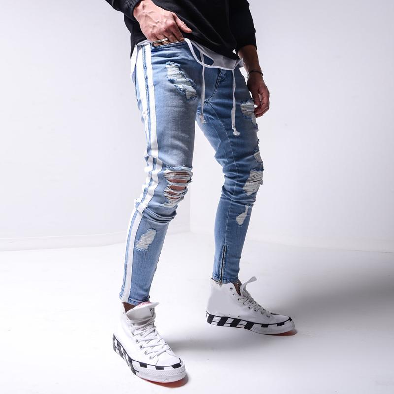 Hole-lined Printed Letter Jeans Men's Slim Fit Denim Soft Casual Loose Cotton Elastic Ripped Skinny Biker Trousers D30, Blue
Hole-lined Printed Letter Jeans Men's Slim Fit Denim Soft Casual Loose Cotton Elastic Ripped Skinny Biker Trousers D30, Blue