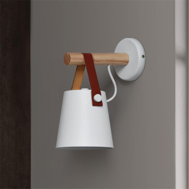 LED Wall Lamps For Living Room Wall Sconces Light E27 Nordic Wooden Belt Light Bed Bedside E27 Lampshade Home Decor