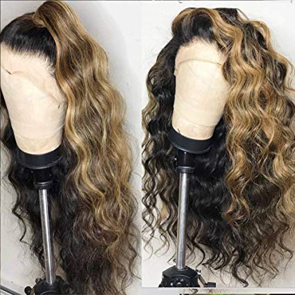 #1b with Honey Blonde Highlights wig 10A loose Deep Wave Human Hair Lace Front Wigs 150% Density Glueless ombre Pre plucked