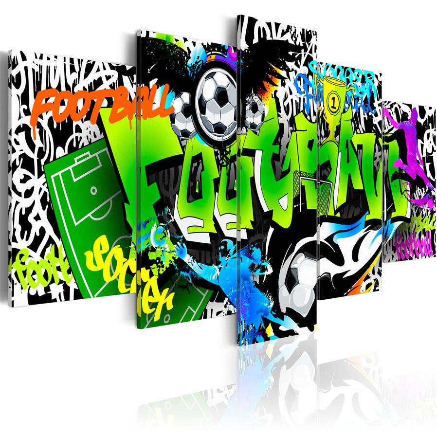 Fashion Wall Art Canvas Painting 5 Pieces Creative Abstract Writing Watercolor Colorful Graffiti Football Modern Home Decoration No Frame,Ch