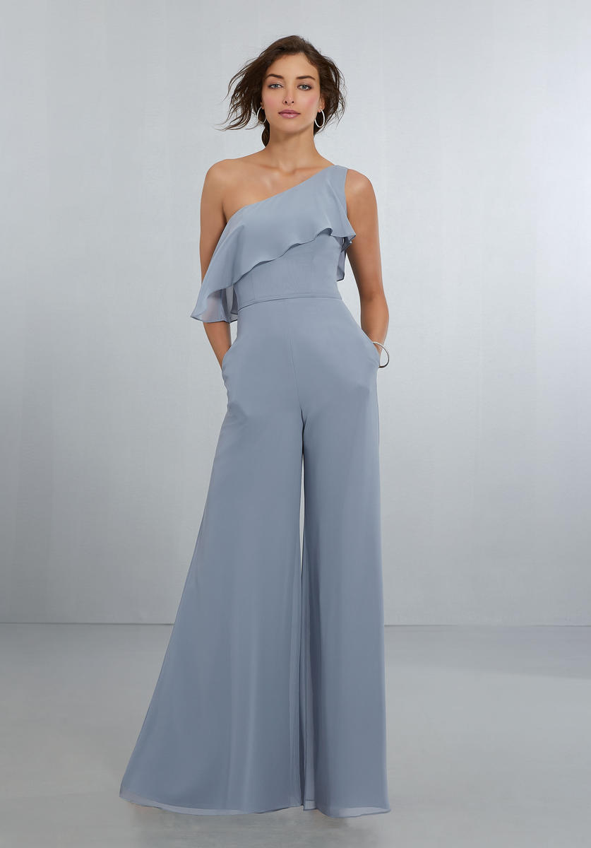 Fashion Jumpsuit Bridesmaid Dresses Ruffled One Shoulder Wedding Guest Dress or Length Chiffon Pant Suits Plus Size Maid Of Honor Gowns