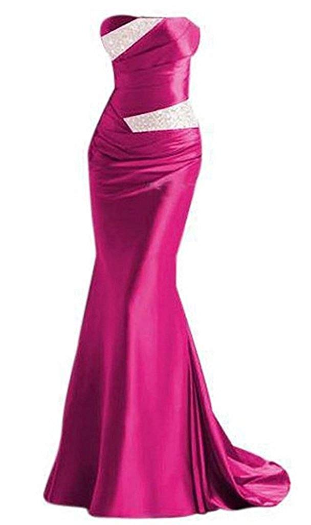 Setwell Strapless Mermaid Evening Dress Sleeveless Pleated Beaded Formal Prom Party Gown For Women