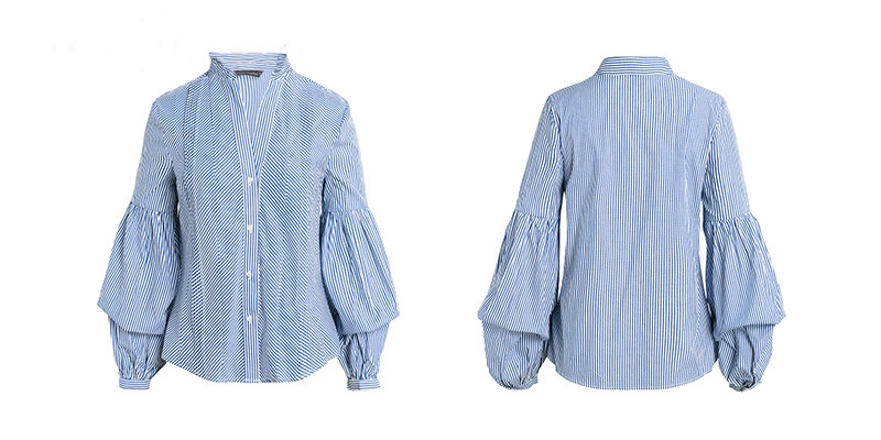 Women's Striped Long Sleeve Shirt Spring Blouse Casual V-Neck Office Top