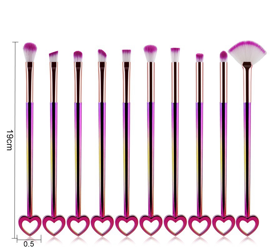 Heart Shape Makeup Brushes Gradient Color Makeup Brushes Sets 10pcs/set Bling Face Eye Shadow Foundation Cosmetic Brush Pinceles De Maquillaje