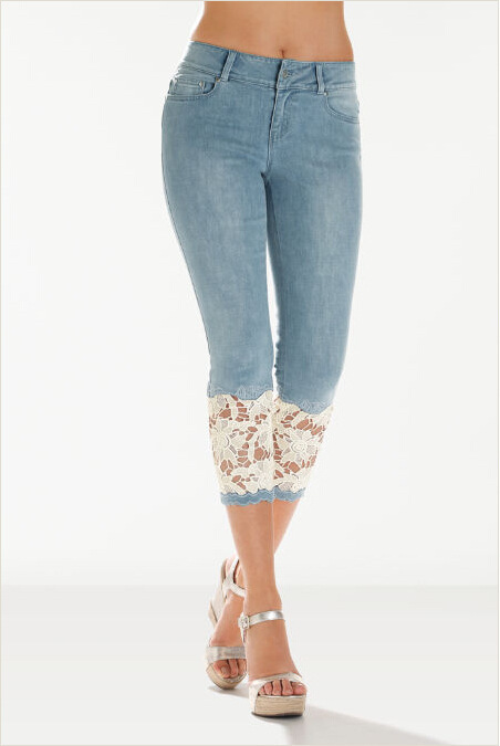 hot sale Summer Knee Length Jeans Push Up Capris Jeans For Women Ripped Short Jeans Lace Pants Skinny Knee Shorts Denim Pants