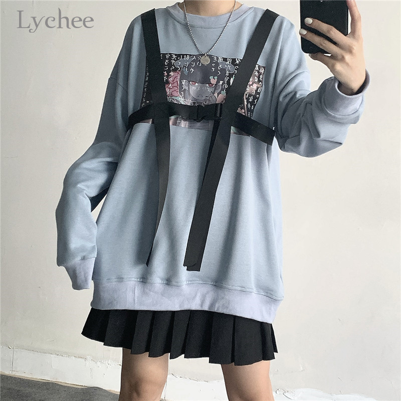 Lychee Harajuku Devil Girl Print Ribbon Patchwork Women Sweatshirts Spring Autumn Lady Tops Casual Loose O-neck Female Pullovers, Black
Lychee Harajuku Devil Girl Print Ribbon Patchwork Women Sweatshirts Spring Autumn Lady Tops Casual Loose O-neck Female Pullovers, Black
