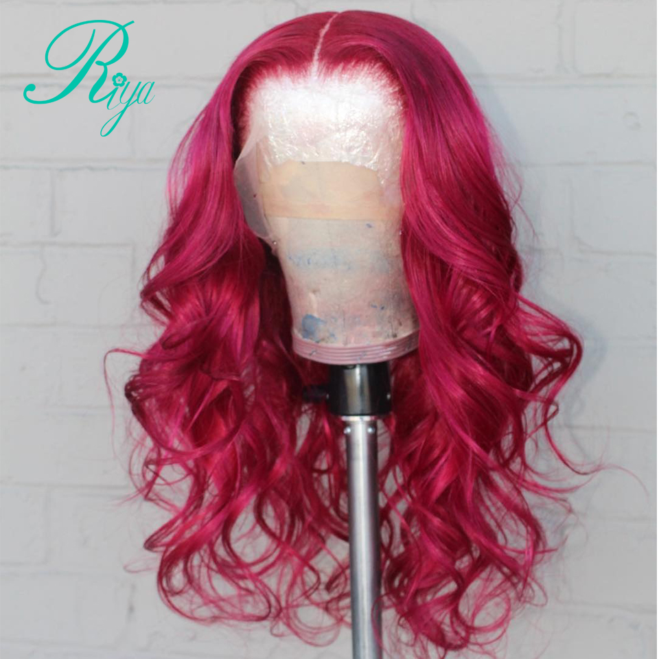 150% Invisible Red Body Wave synthetic Lace Front Wig Preplucked Brazilian hair Burgundy/wine red Wigs For Black Women