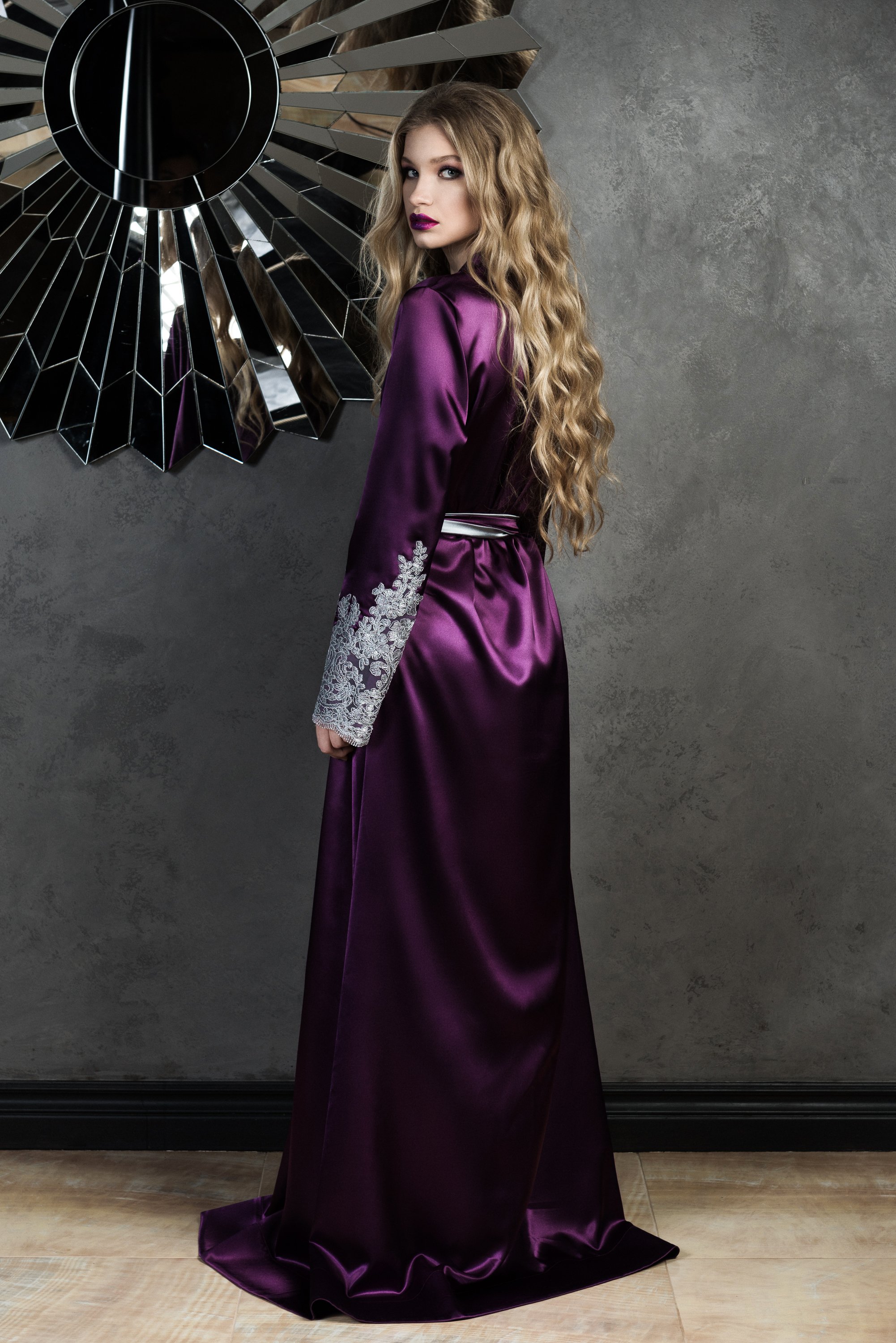 Purple Bridal Bathrobe Full Length Lingerie Nightgown Pajamas Sleepwear Lace Luxury Dressing Gowns Housecoat Nightwear Lounge Wear