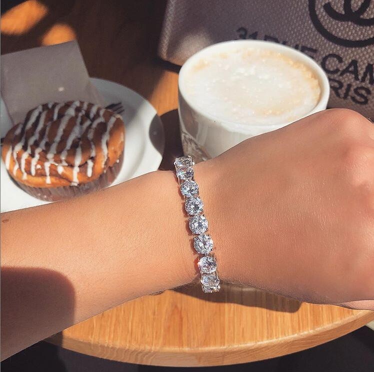 8MM White Topaz CZ Tennis Gold Plated k Chain Bracelet for Women 9d07