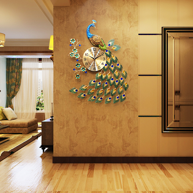 Villas Peacock Wall Clock Home Decor Living Room/Bedroom Mute Wall Watch Modern Design Digital Clock Metal Clocks