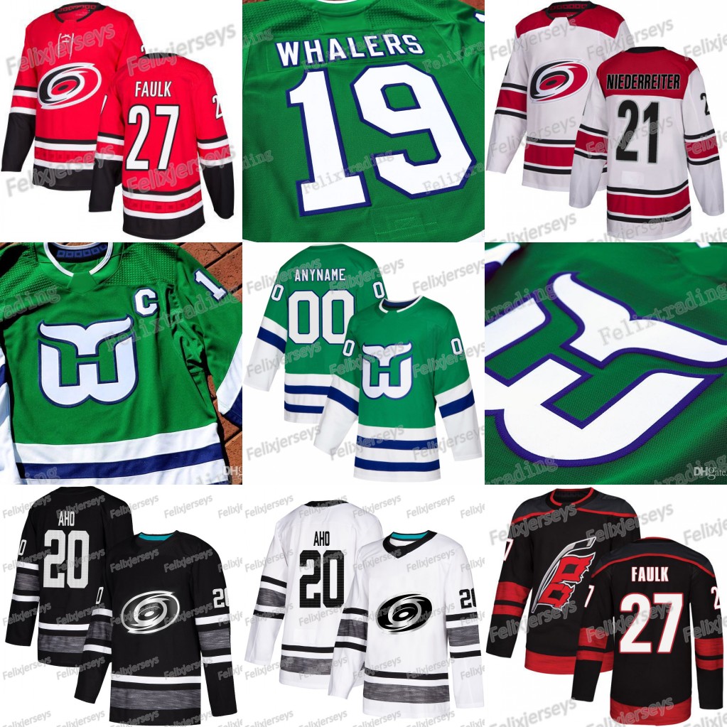 Hartford Whalers Carolina Hurricanes Sebastian Aho Whalers Night Justin Faulk Curtis McElhinney Andrei Svechnikov Nino Niederreiter Jersey от DHgate WW